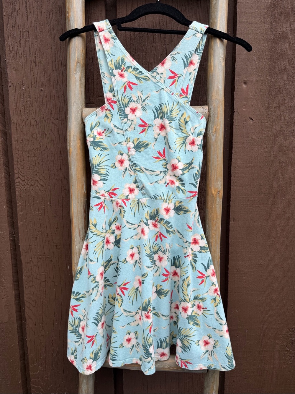 Y2K Hollister Blue Tropical Floral Mini Sundress Cottagecore XS